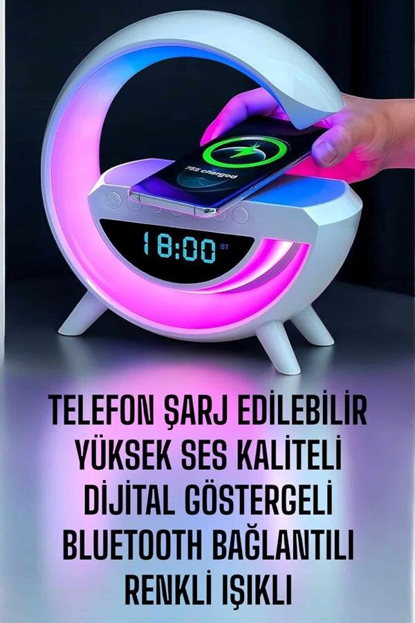Bluetooth Hoparlör Dijital Göstergeli Wireless Şarj RGB Işıklı 1 Bluetooth Hoparlör Dijital Göstergeli Wireless Şarj RGB Işıklı