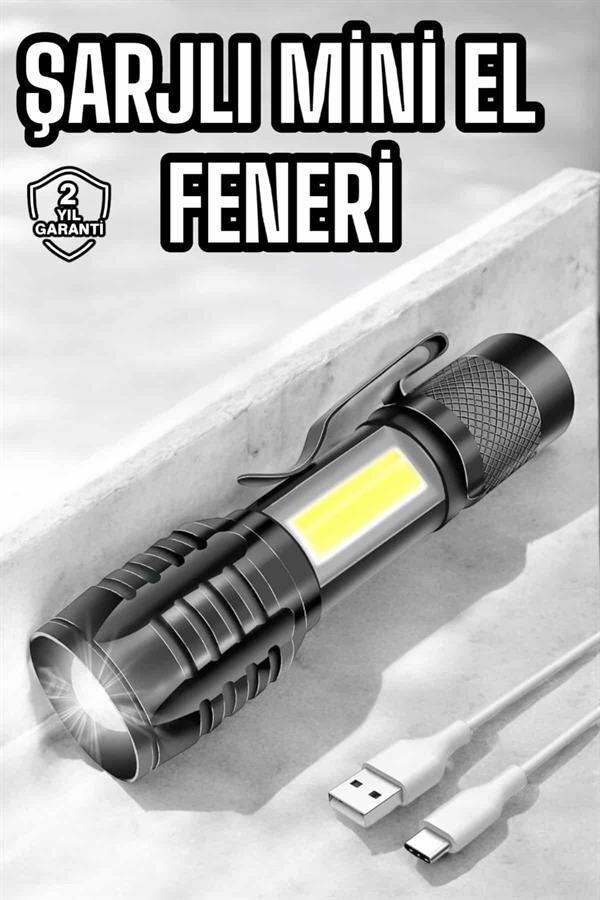 El Feneri Led USB Şarjlı Zoom Mini Led Işık Acil Durum Feneri 2 El Feneri Led USB Şarjlı Zoom Mini Led Işık Acil Durum Feneri - Görsel 2