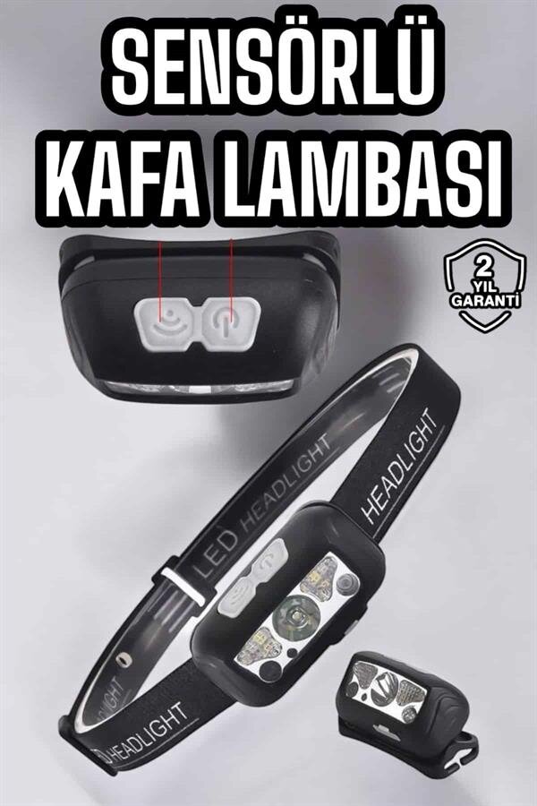 Kafa Lambası Kamp Lambası Sensörlü Şarjlı Ayarlanabilir 2 Kafa Lambası Kamp Lambası Sensörlü Şarjlı Ayarlanabilir - Görsel 2
