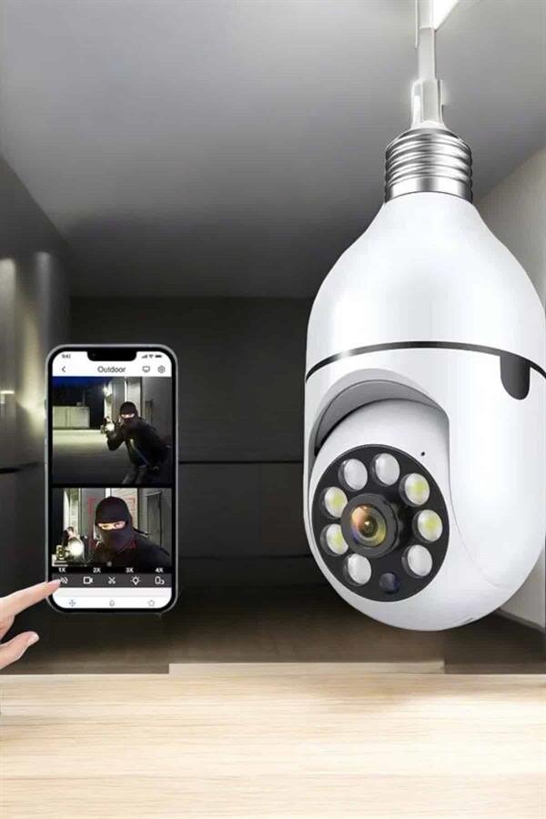 Wifi Kamera Duylu Ampul Görünümlü 360 Derece Dönebilen Ev Kamerası 4 Wifi Kamera Duylu Ampul Görünümlü 360 Derece Dönebilen Ev Kamerası - Görsel 4