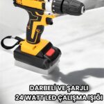Metal Dişli 24W Akülü Matkap -Çift Bataryalı ve LED Çalışma Işığı ile Tam Set