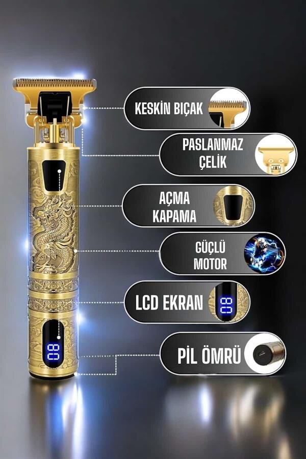 Tıraş Makinesi Şarjlı Profesyonel Saç Kesme Makinesi Gold Çizik Tıraş 1 Tıraş Makinesi Şarjlı Profesyonel Saç Kesme Makinesi Gold Çizik Tıraş