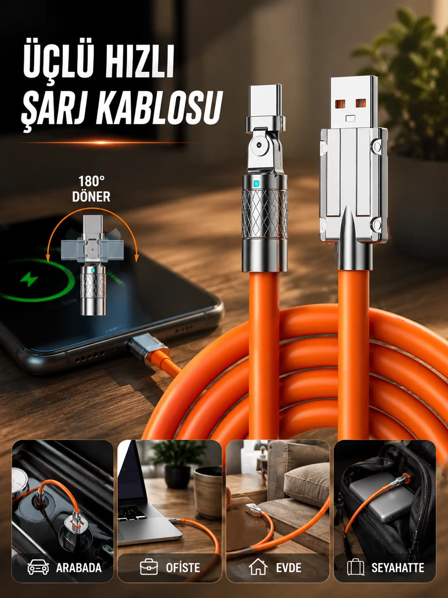 3 İn 1 Süper Hızlı Şarj Kablosu Android ve İOS Uyumlu Silikon Şarj Kablosu 1 3 İn 1 Süper Hızlı Şarj Kablosu Android ve İOS Uyumlu Silikon Şarj Kablosu