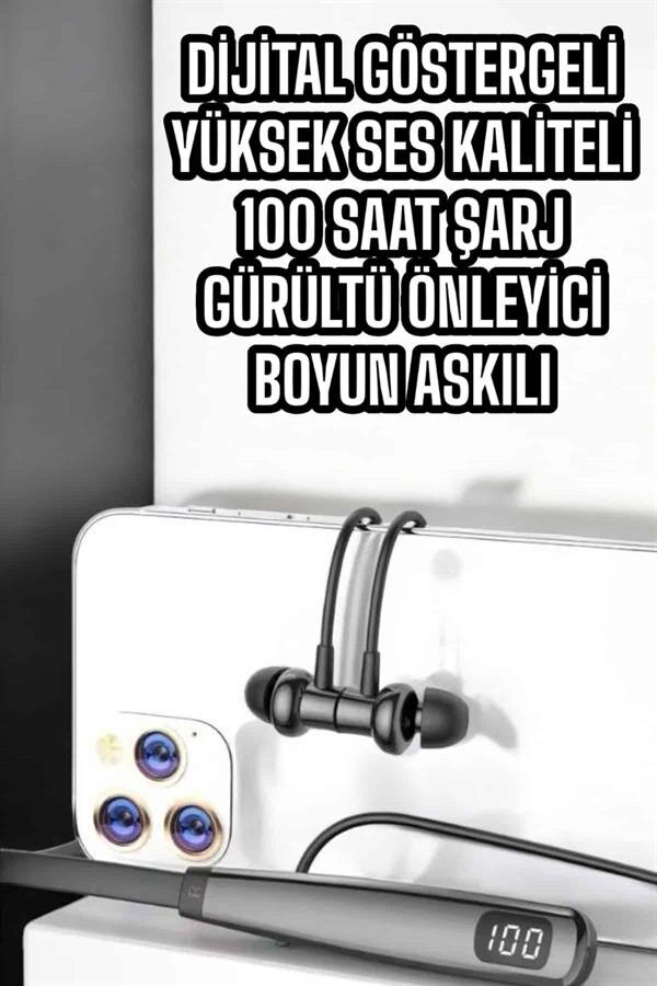 Boyun Askılı Bluetooth Kulaklık Uzun Şarj Süreli Dijital Göstergeli Kablolu 4 Boyun Askılı Bluetooth Kulaklık Uzun Şarj Süreli Dijital Göstergeli Kablolu - Görsel 4