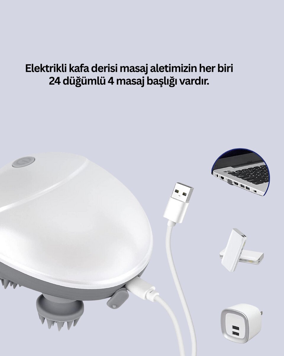 Şarjlı Kafa Masaj Aleti 3 Hız Ayarlı Derin Masaj 3 Şarjlı Kafa Masaj Aleti 3 Hız Ayarlı Derin Masaj - Görsel 3