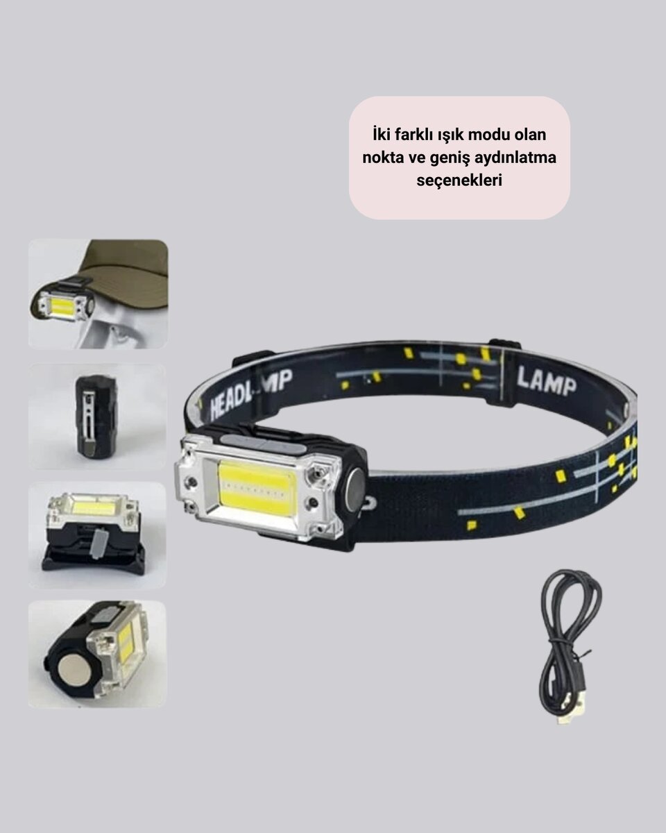Beyaz Led Işık Sensörlü Kafa Lambası Lityum Batarya Led El Fenerli Şarjlı 4 Beyaz Led Işık Sensörlü Kafa Lambası Lityum Batarya Led El Fenerli Şarjlı - Görsel 4