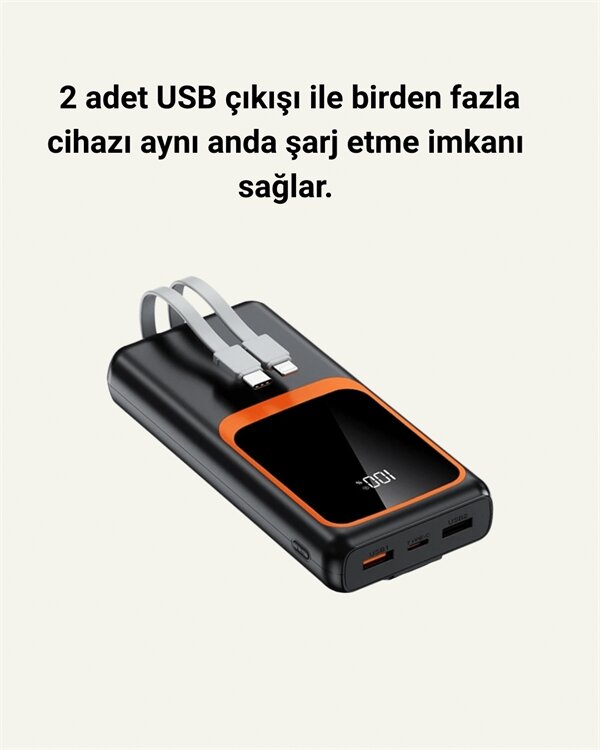 20.000 mAh Powerbank – 22.5W Hızlı Şarj Çok Kablolu Dijital Göstergeli 4 20.000 mAh Powerbank – 22.5W Hızlı Şarj Çok Kablolu Dijital Göstergeli - Görsel 4