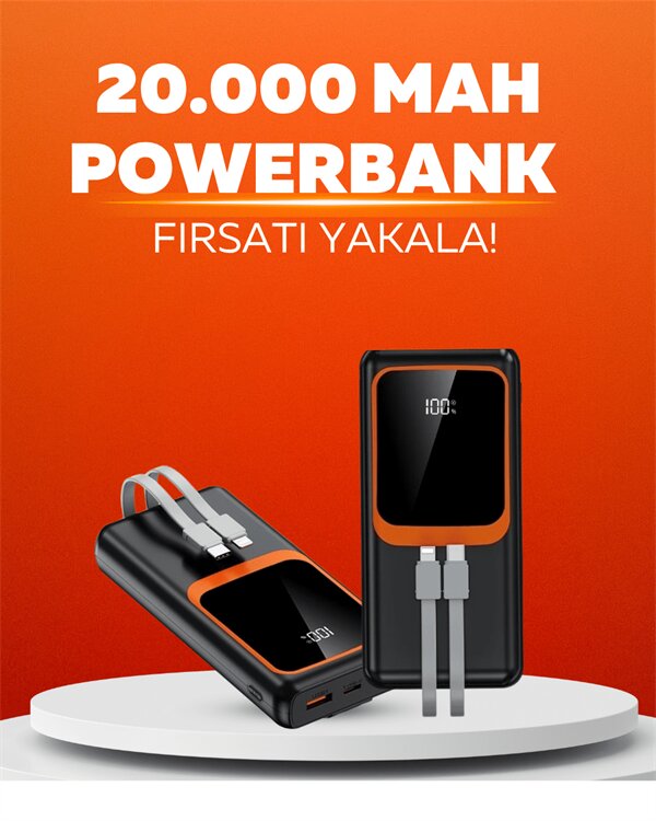20.000 mAh Powerbank – 22.5W Hızlı Şarj Çok Kablolu Dijital Göstergeli 2 20.000 mAh Powerbank – 22.5W Hızlı Şarj Çok Kablolu Dijital Göstergeli - Görsel 2