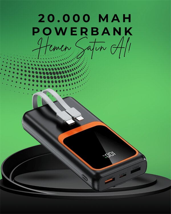 20000 mAh Taşınabilir Powerbank | Çok Kablolu Hızlı Şarj Destekli (22.5W) 2 20000 mAh Taşınabilir Powerbank | Çok Kablolu Hızlı Şarj Destekli (22.5W) - Görsel 2