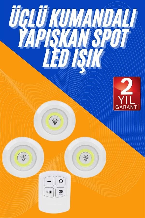 Dolap Işığı Mutfak Rafı Işığı Uzaktan Kumandalı 3 Lü Spot Led Lamba 2 Dolap Işığı Mutfak Rafı Işığı Uzaktan Kumandalı 3 Lü Spot Led Lamba - Görsel 2