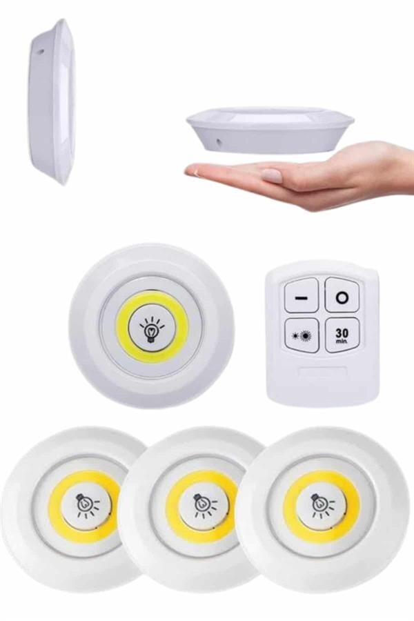 Yapışkanlı 3'lü Spot Led Işık Lamba Montajsız Pilli Uzaktan Kumandalı 4 Yapışkanlı 3'lü Spot Led Işık Lamba Montajsız Pilli Uzaktan Kumandalı - Görsel 4