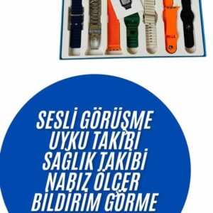 Haydiburaya 7 Akıllı Saat 7 Kordon Hediyeli Takvim Alarm Nabız Ölçer Bildirim Görme Sesli Görüşme