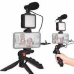 Telefon Tutucu Mini Mikrofonlu Tripod Vlog Çekim Video