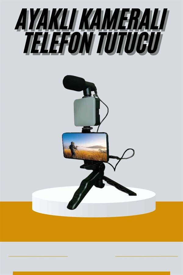 Tripod Telefon Tutucu Kumandalı Mikrofon Led Işık Vlog Video Kayıt 2 Tripod Telefon Tutucu Kumandalı Mikrofon Led Işık Vlog Video Kayıt - Görsel 2