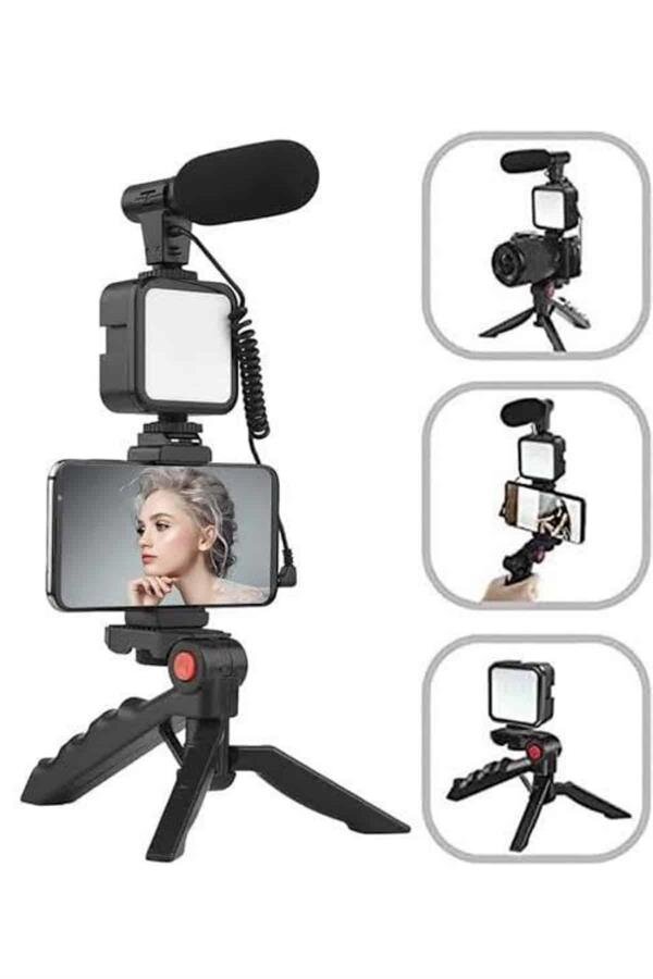 Tripod Telefon Tutucu Kumandalı Mikrofon Led Işık Vlog Video Kayıt 3 Tripod Telefon Tutucu Kumandalı Mikrofon Led Işık Vlog Video Kayıt - Görsel 3
