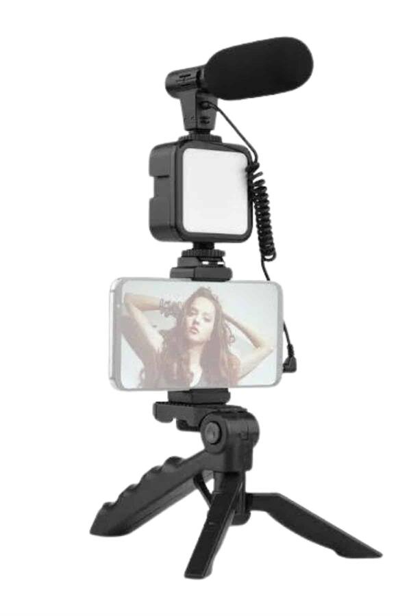 Tripod Telefon Tutucu Kumandalı Mikrofon Led Işık Vlog Video Kayıt 1 Tripod Telefon Tutucu Kumandalı Mikrofon Led Işık Vlog Video Kayıt