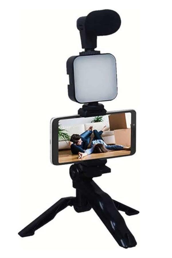 Telefon Tutucu Mikrofonlu Işıklı Youtuber Video Kayıt 1 Telefon Tutucu Mikrofonlu Işıklı Youtuber Video Kayıt