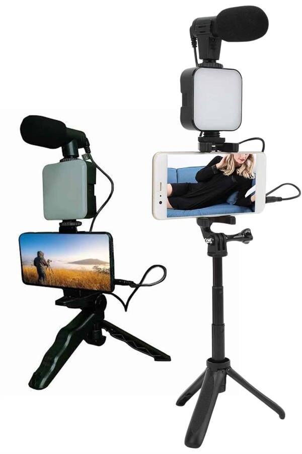 Telefon Tutucu Led Işıklı Kumandalı Mikrofon Telefon Vlog Video Kayıt 4 Telefon Tutucu Led Işıklı Kumandalı Mikrofon Telefon Vlog Video Kayıt - Görsel 4