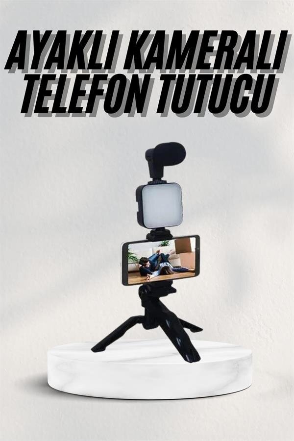 Telefon Tutucu Led Işıklı Kumandalı Mikrofon Telefon Vlog Video Kayıt 2 Telefon Tutucu Led Işıklı Kumandalı Mikrofon Telefon Vlog Video Kayıt - Görsel 2