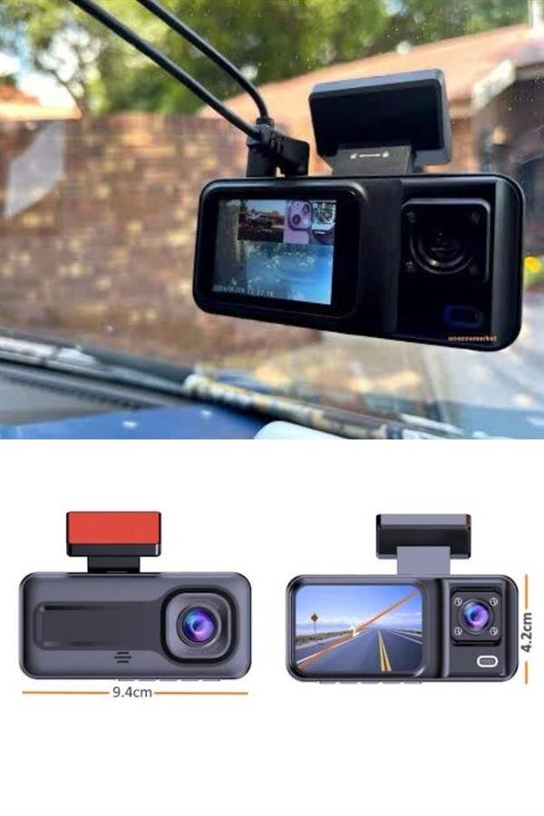 1080P 3 Lensli WİFİ Araç İçi Kameralı Ekran DVR Kaydedici Gece Görüşlü 3 1080P 3 Lensli WİFİ Araç İçi Kameralı Ekran DVR Kaydedici Gece Görüşlü - Görsel 3