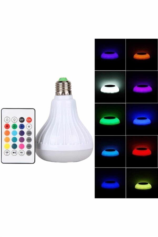 Kumandalı RGB Led Işık Bluetooth Hoparlör Ses Lambası Renkli Ampul 1 Kumandalı RGB Led Işık Bluetooth Hoparlör Ses Lambası Renkli Ampul