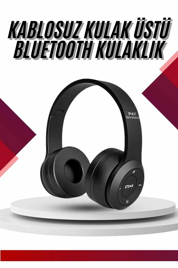 Bluetooth Kablosuz Kulaklık Siyah Wireless 5.0 Kulak Üstü Uzun Pil Ömrü 2 Bluetooth Kablosuz Kulaklık Siyah Wireless 5.0 Kulak Üstü Uzun Pil Ömrü - Görsel 2