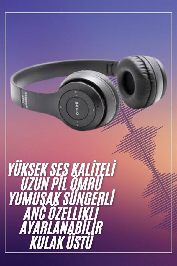 Bluetooth Kablosuz Kulaklık Siyah Wireless 5.0 Kulak Üstü Uzun Pil Ömrü 1 Bluetooth Kablosuz Kulaklık Siyah Wireless 5.0 Kulak Üstü Uzun Pil Ömrü