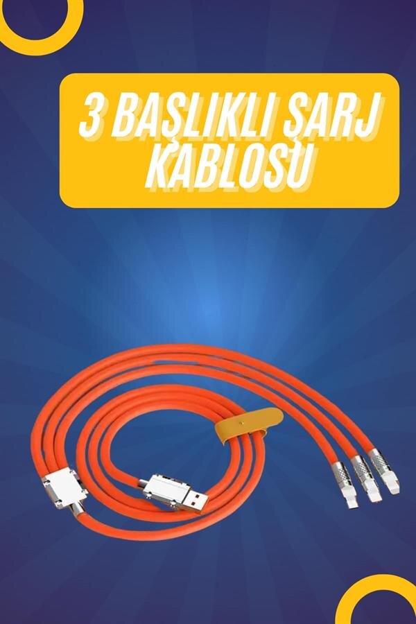 120W Silikon Metal Uçlu LED Işıklı 3 In1 Şarj Kablosu 1.2m 2 120W Silikon Metal Uçlu LED Işıklı 3 In1 Şarj Kablosu 1.2m - Görsel 2