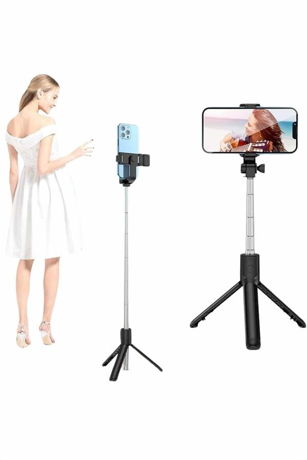 Selfie Çubuğu Tripod Bluetooth Kumandalı Selfie Çubuğu Telefon Tutucu 4 Selfie Çubuğu Tripod Bluetooth Kumandalı Selfie Çubuğu Telefon Tutucu - Görsel 4