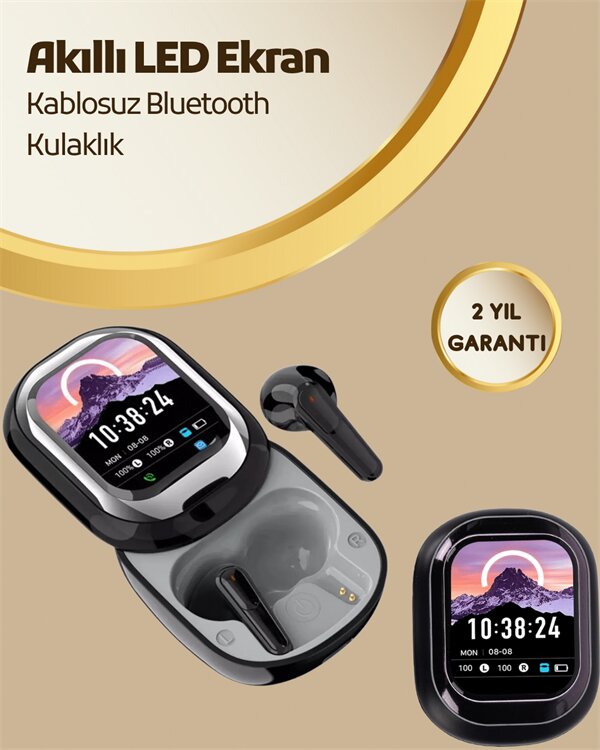 Akıllı Ekranlı Bluetooth 5.4 Kablosuz Kulaklık – Dokunmatik ve Şarj Kutulu 2 Akıllı Ekranlı Bluetooth 5.4 Kablosuz Kulaklık – Dokunmatik ve Şarj Kutulu - Görsel 2