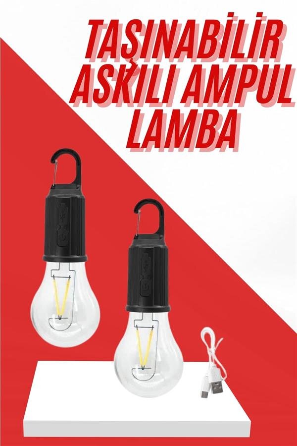 Şarjlı Aydınlatma Ampul Tasarımlı Ambians Işık Askılı Kamp Lambası 2 Şarjlı Aydınlatma Ampul Tasarımlı Ambians Işık Askılı Kamp Lambası - Görsel 2