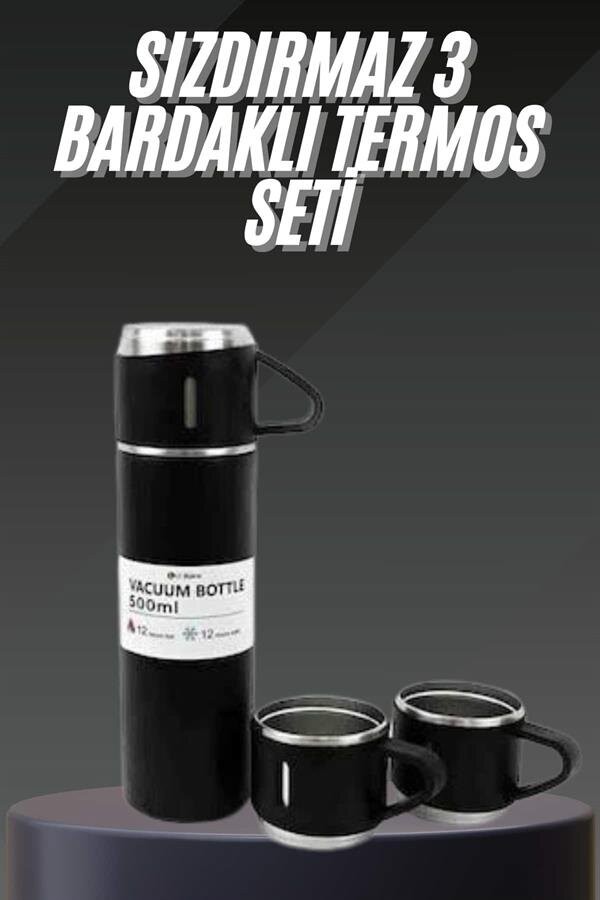 Termos Seti Paslanmaz Çelik 3 Bardaklı Vakumlu Termos Set 500 Ml 12 Saate Kadar Isı Koruma 2 Termos Seti Paslanmaz Çelik 3 Bardaklı Vakumlu Termos Set 500 Ml 12 Saate Kadar Isı Koruma - Görsel 2
