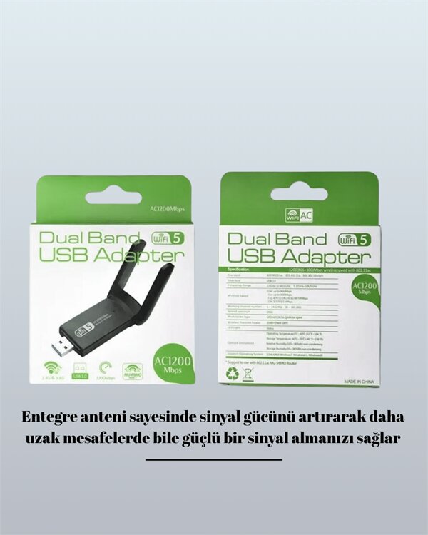 Yüksek Hızlı 1200 Mbps Çift Bant USB WiFi Adaptör – Güçlü Sinyal Geniş Uyumluluk 4 Yüksek Hızlı 1200 Mbps Çift Bant USB WiFi Adaptör – Güçlü Sinyal Geniş Uyumluluk - Görsel 4