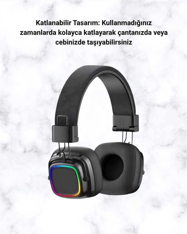 Kablosuz RGB Işıklı Katlanabilir Bluetooth Kulak Üstü Kulaklık 1 Kablosuz RGB Işıklı Katlanabilir Bluetooth Kulak Üstü Kulaklık