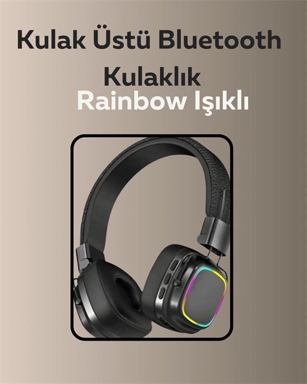 Bluetooth 5.3 Rainbow Işıklı Kulak Üstü Kablosuz Kulaklık 2 Bluetooth 5.3 Rainbow Işıklı Kulak Üstü Kablosuz Kulaklık - Görsel 2