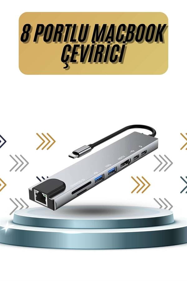 8 Portlu Macbook Çevirici Type C Hub SD TF USB Çoğaltıcı Ethernet 2 8 Portlu Macbook Çevirici Type C Hub SD TF USB Çoğaltıcı Ethernet - Görsel 2