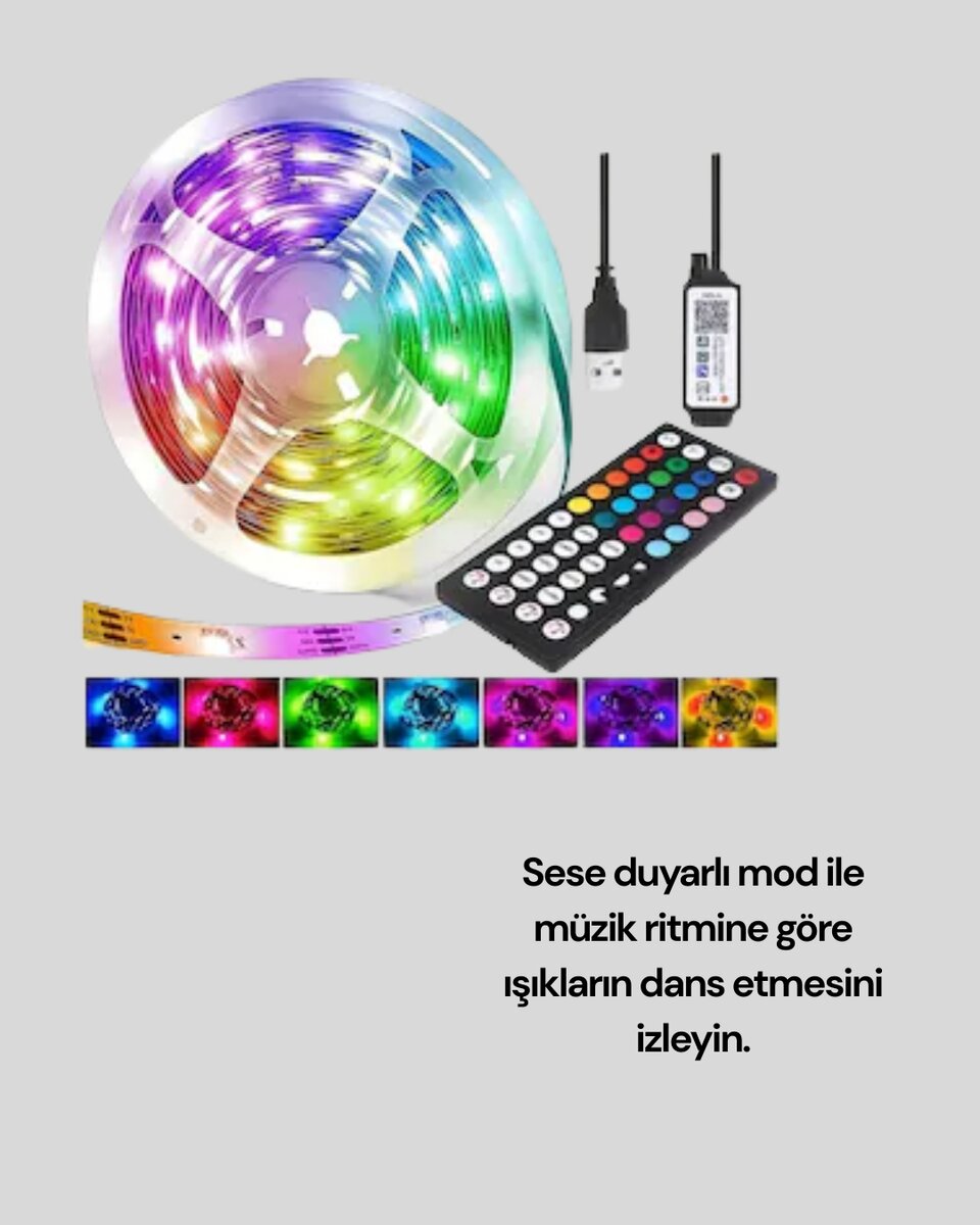 10 Metre Smart Şerit Led Bluetooth Telefon Kontrollü USB Enerjili 3 10 Metre Smart Şerit Led Bluetooth Telefon Kontrollü USB Enerjili - Görsel 3
