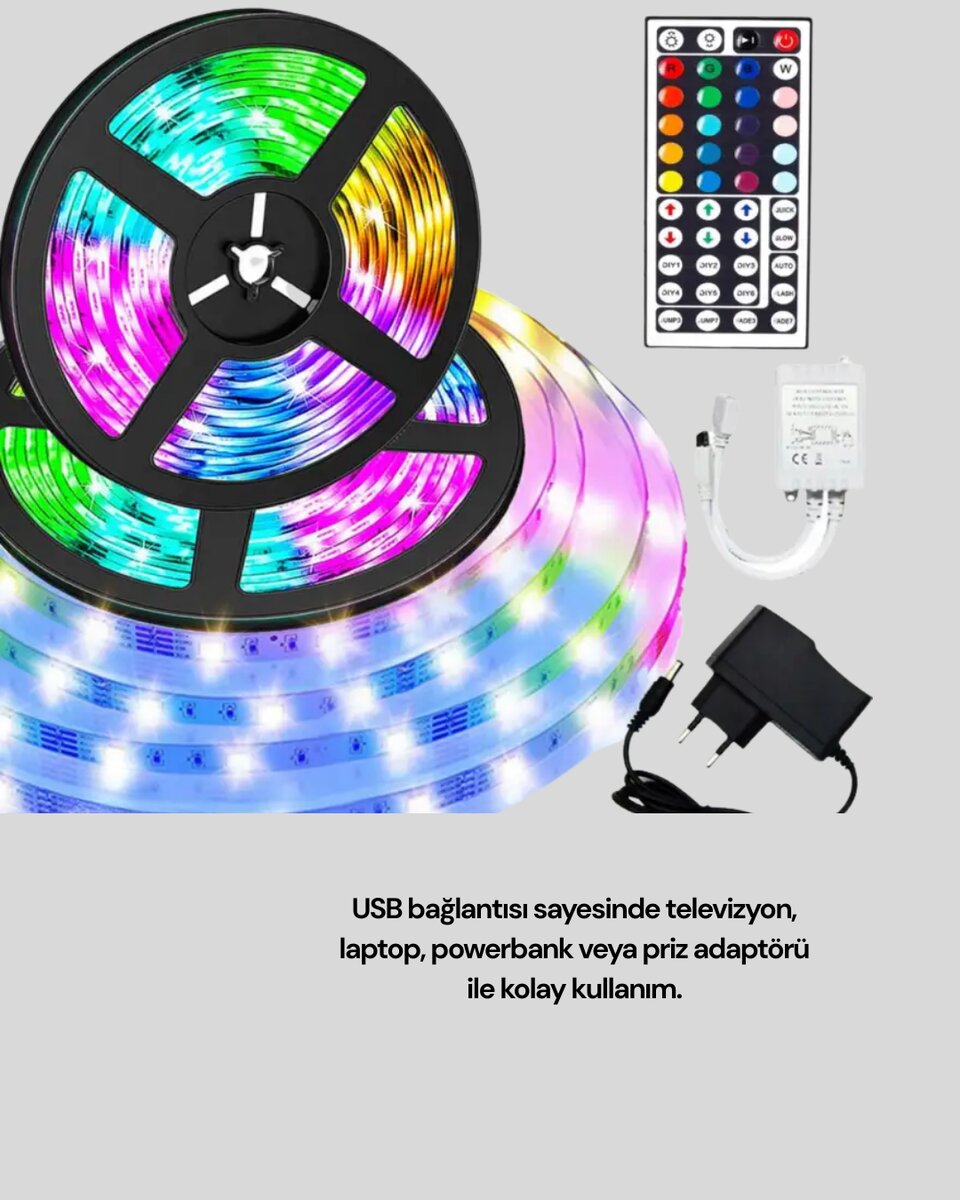 10 Metre Smart Şerit Led Bluetooth Telefon Kontrollü USB Enerjili 4 10 Metre Smart Şerit Led Bluetooth Telefon Kontrollü USB Enerjili - Görsel 4