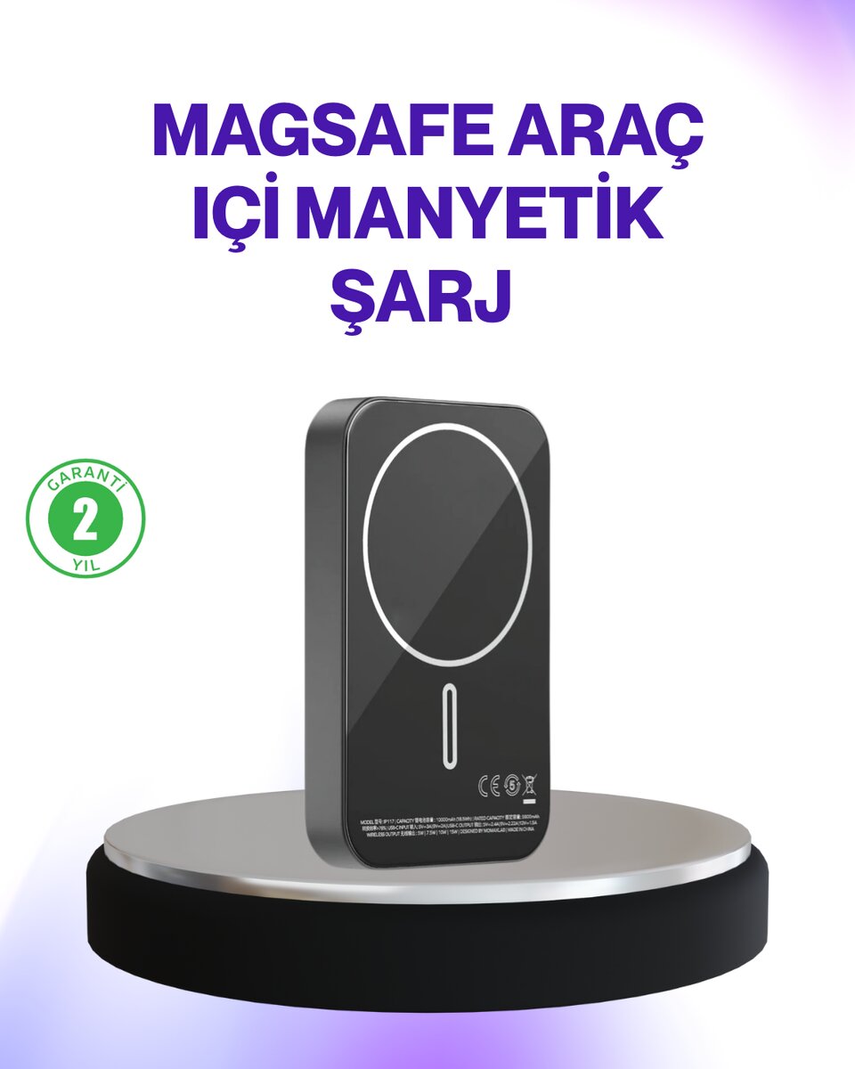 Mıknatıslı MagSafe Uyumlu Araç Tutucu Kablosuz Şarj Destekli 1 Mıknatıslı MagSafe Uyumlu Araç Tutucu Kablosuz Şarj Destekli