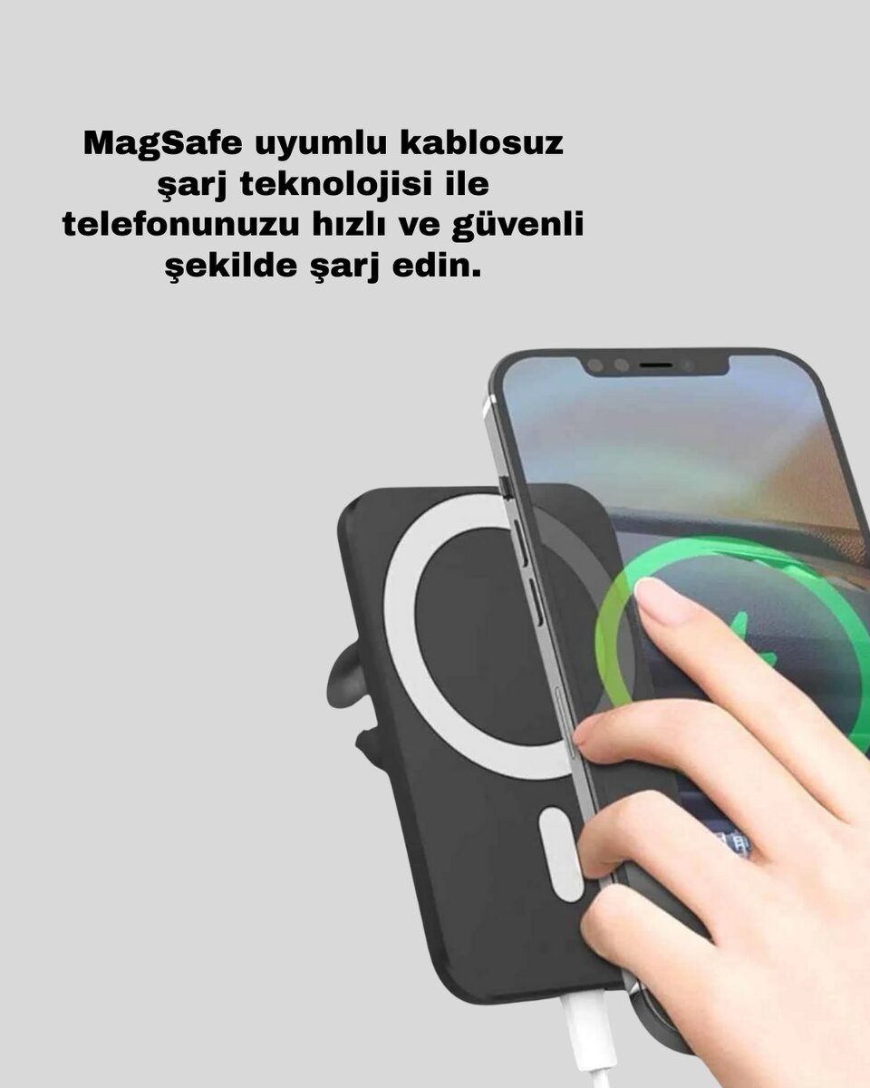 Şık Tasarımlı MagSafe Araç Telefon Tutucu Type-C Girişli 2 Şık Tasarımlı MagSafe Araç Telefon Tutucu Type-C Girişli - Görsel 2