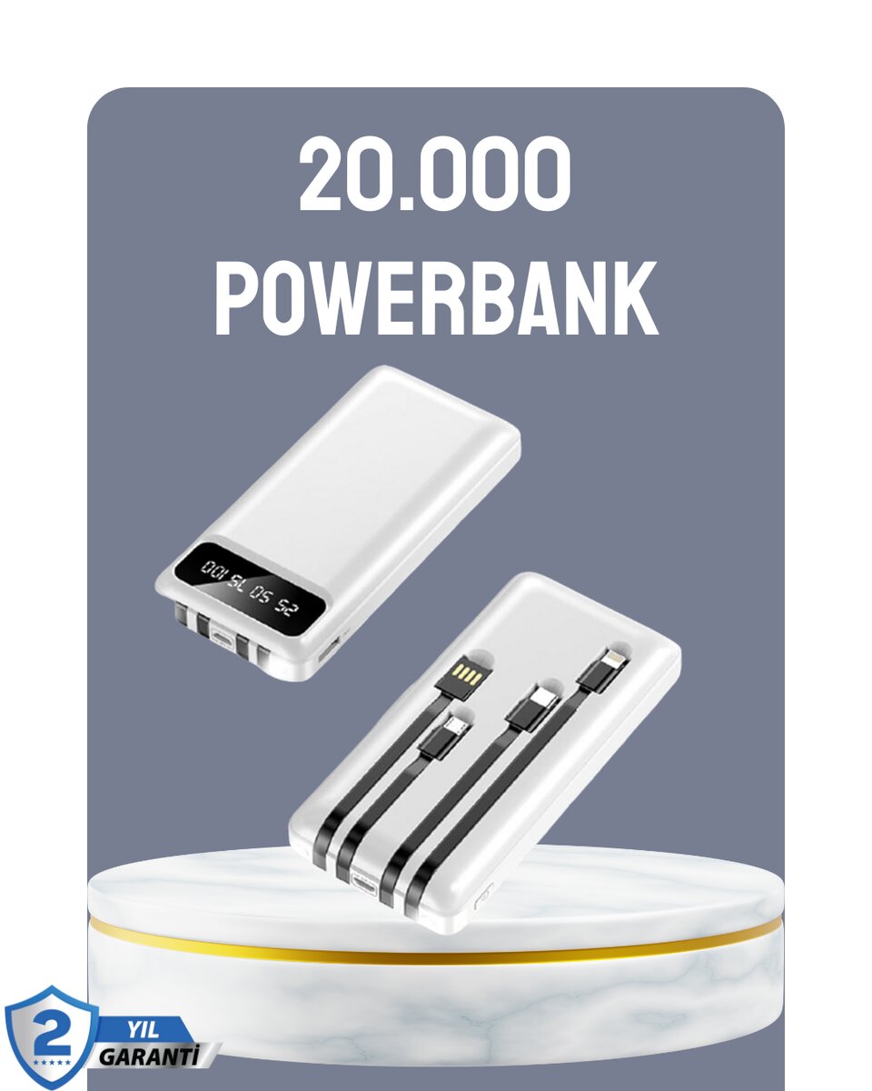Hızlı Şarj Destekli 20.000mAh Powerbank USB Type-C Lightning LCD 1 Hızlı Şarj Destekli 20.000mAh Powerbank USB Type-C Lightning LCD