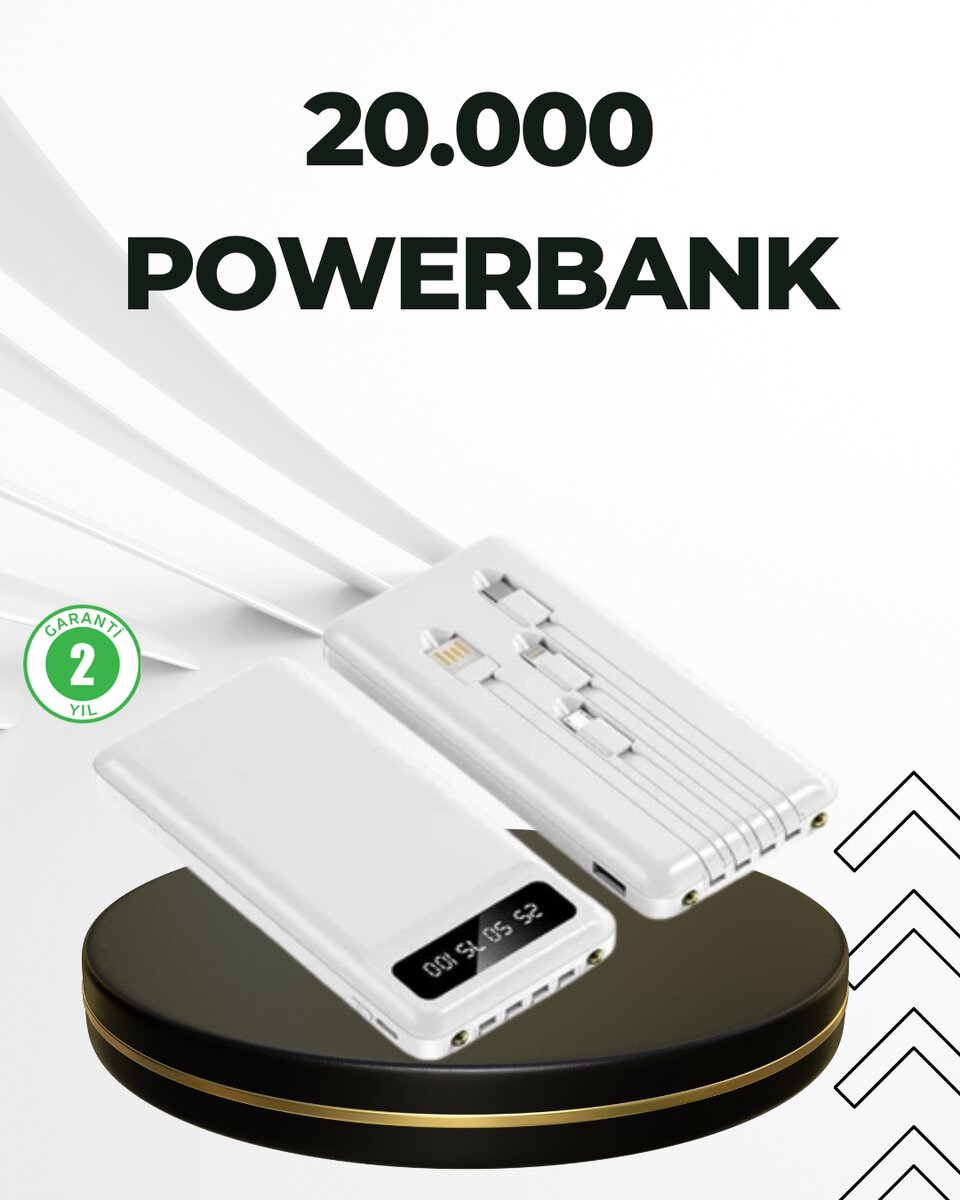 20.000mAh Taşınabilir Powerbank PD Teknolojili Çift USB Çıkışlı 1 20.000mAh Taşınabilir Powerbank PD Teknolojili Çift USB Çıkışlı