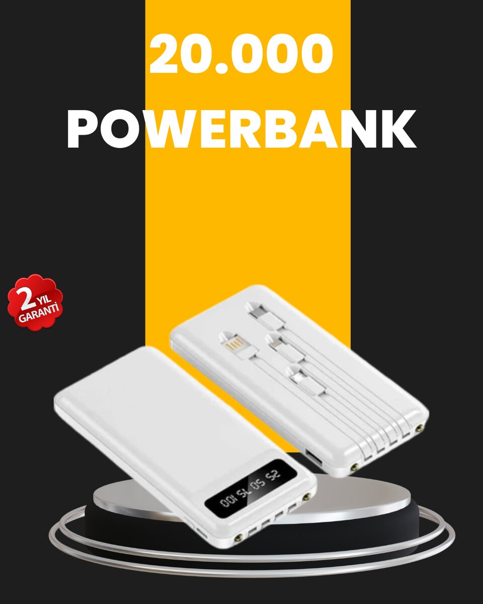 LED Işıklı 20.000mAh Powerbank LCD Gösterge Dahili Çoklu Kablo 1 LED Işıklı 20.000mAh Powerbank LCD Gösterge Dahili Çoklu Kablo