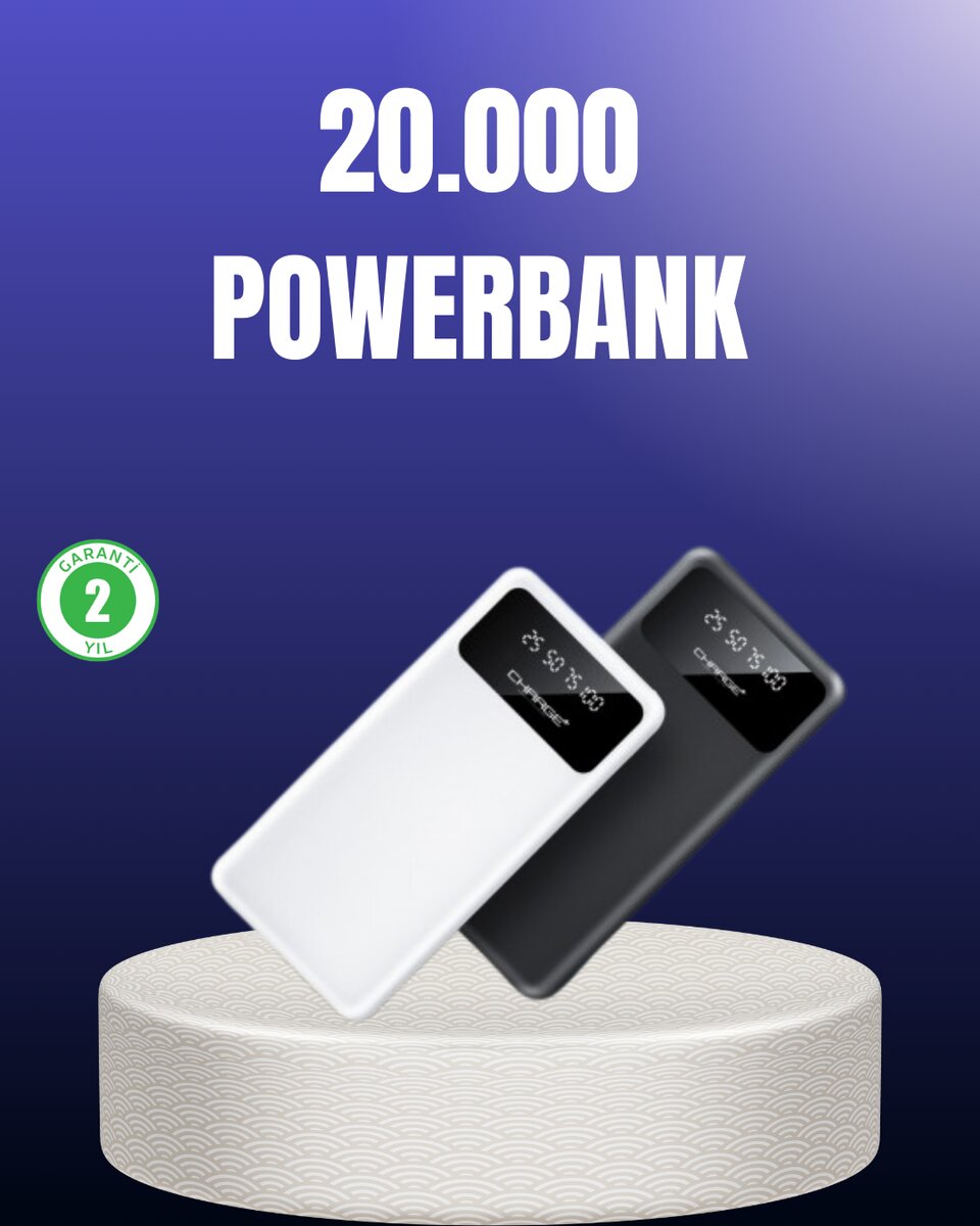 Akıllı LCD Ekranlı 20.000mAh Powerbank PD + USB + Type-C 1 Akıllı LCD Ekranlı 20.000mAh Powerbank PD + USB + Type-C
