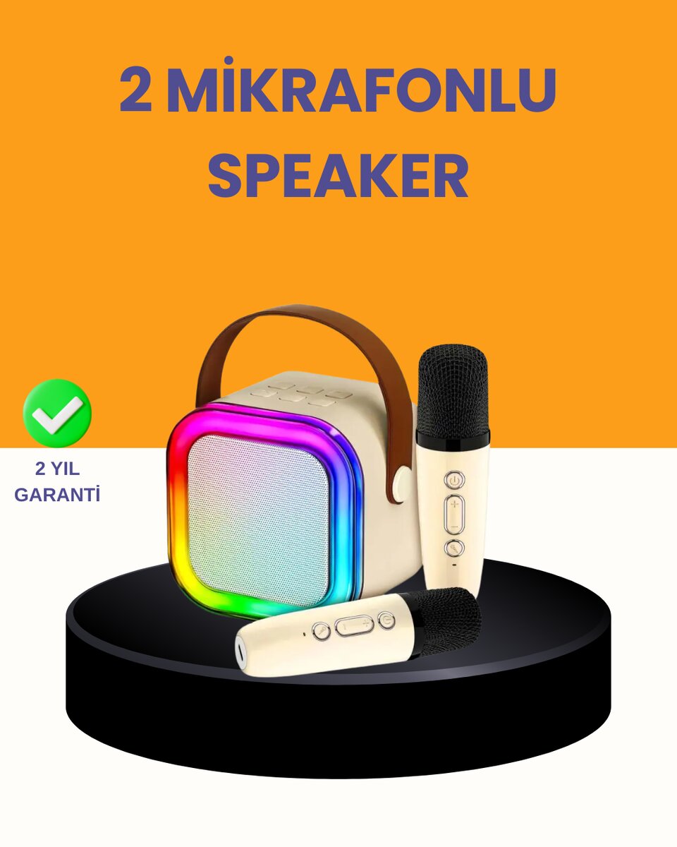 Çift Mikrofonlu Kompakt Karaoke Hoparlör – Uzun Pil Ömrü 1 Çift Mikrofonlu Kompakt Karaoke Hoparlör – Uzun Pil Ömrü