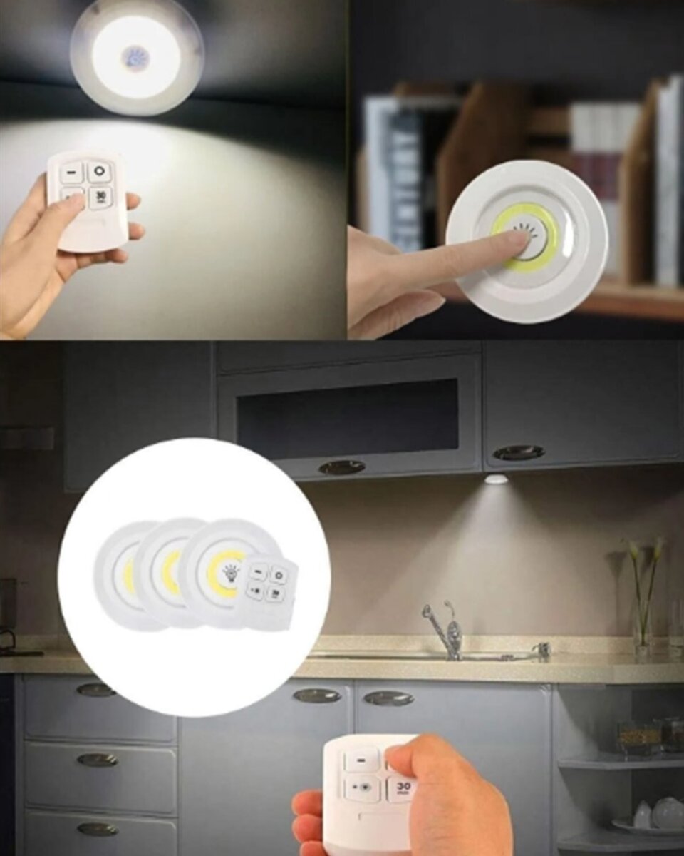 3 Lü Pilli Kablosuz Led Spot Lamba Seti Kumandalı Kolay Montaj Aydınlatma 2 3 Lü Pilli Kablosuz Led Spot Lamba Seti Kumandalı Kolay Montaj Aydınlatma - Görsel 2