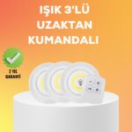 Çok Amaçlı Kullanım İçin Kablosuz Yapışkanlı 3 Lü Uzaktan Kumandalı Led Spot Lamba
