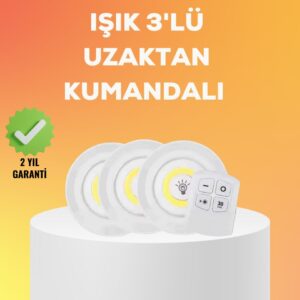 Çok Amaçlı Kullanım İçin Kablosuz Yapışkanlı 3 Lü Uzaktan Kumandalı Led Spot Lamba