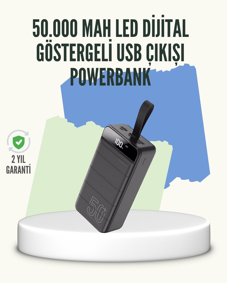 Yüksek Kapasiteli 50.000 mAh Powerbank – Type-C Lightning ve Micro USB Uyumlu Çoklu Cihaz Şarj Özellikli 1 Yüksek Kapasiteli 50.000 mAh Powerbank – Type-C Lightning ve Micro USB Uyumlu Çoklu Cihaz Şarj Özellikli