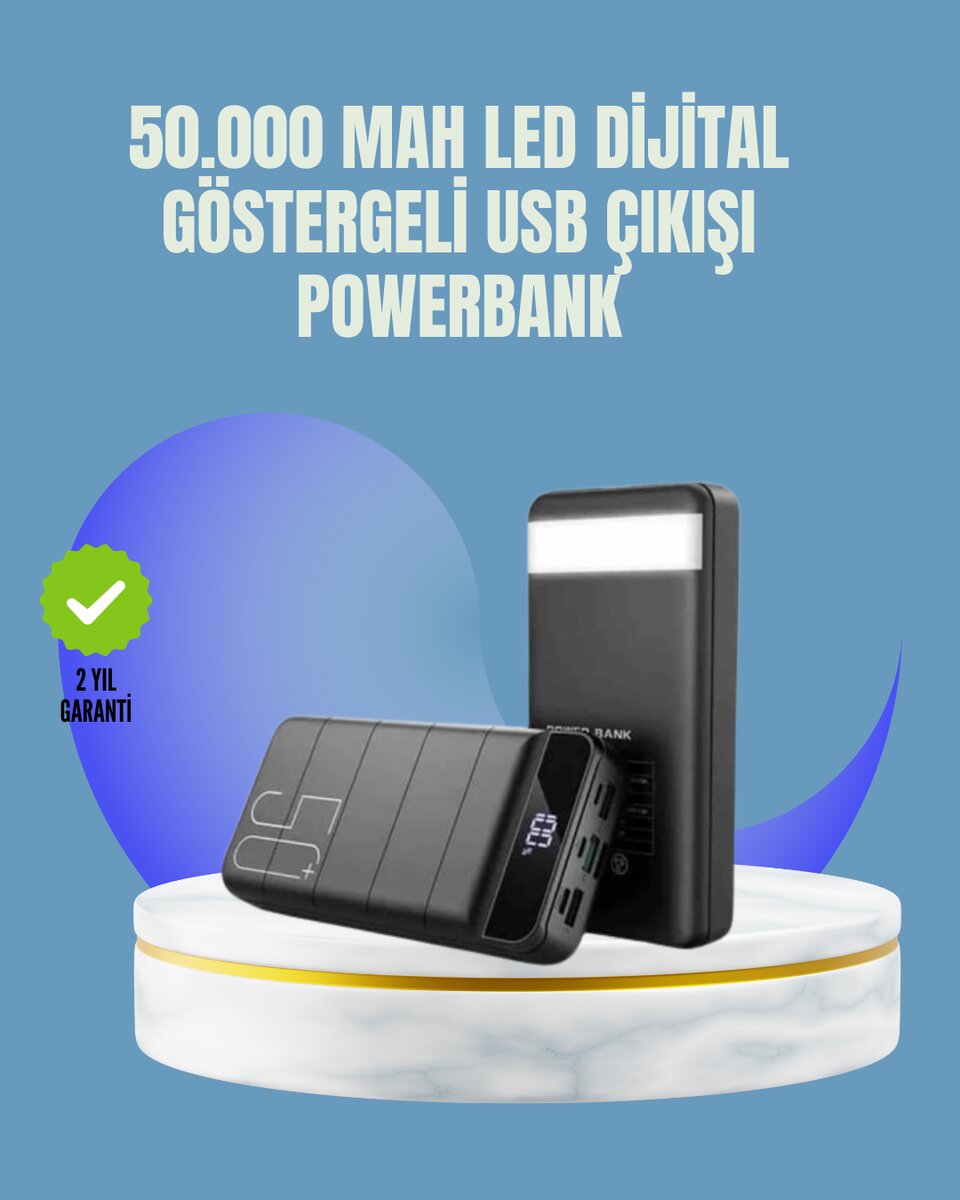 Tüm Cihazlarla Uyumlu 50.000 mAh Powerbank – Yüksek Kapasiteli LED Gösterge ve Akıllı Koruma Fonksiyonlu 1 Tüm Cihazlarla Uyumlu 50.000 mAh Powerbank – Yüksek Kapasiteli LED Gösterge ve Akıllı Koruma Fonksiyonlu